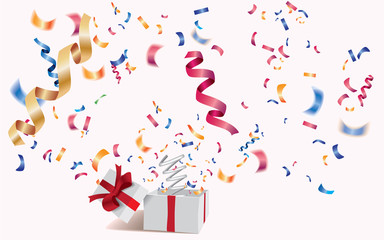 Surprising box with a confetti jumping out like a jack in the box.Vector illustration.