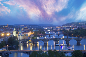 Beautiful view of Charles Bridge, Old Town and Old Town Tower of Charles Bridge, Czech Republic