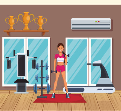 Young and fitness woman trainning inside gym vector illustration graphic design