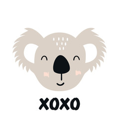 Xo Xo - Cute hand drawn nursery poster with cartoon koala animal character and lettering