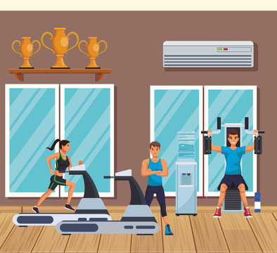 People trainning inside gym vector illustration graphic design