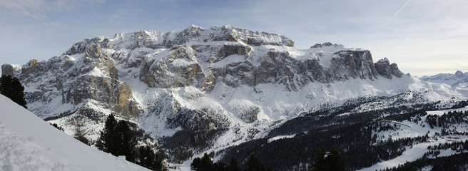 Gruppo montuoso del Sella visto da Val Gardena, Dolomiti, Trentino Alto Adige, Italia