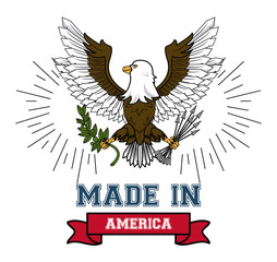 Made in USA eagle hawk with ribbon banner vector illustration graphic design