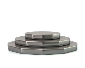 Empty silver polygonal podium 3d illustration on white background