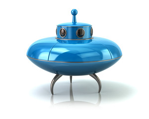 Blue ufo space ship standing on the ground 3d illustration © valdis torms