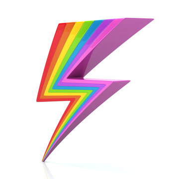 Rainbow lightning bolt icon 3d illustration on white background