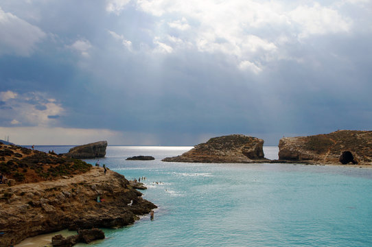 Rocks of Blue Lagoon in Comino, Malta during the winter day