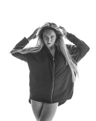 Beuatiful female dancer. White background