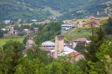 Fototapeta na wymiar beautiful view of the villages of svaneti with medieval towers