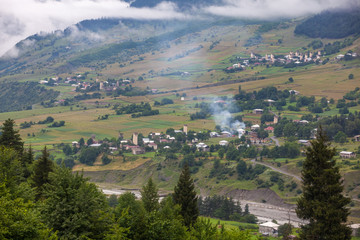 beautiful view of the villages of svaneti with medieval towers
