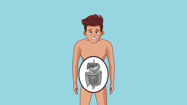 Young man with stomach ache cartoons High definition colorful scenes animation