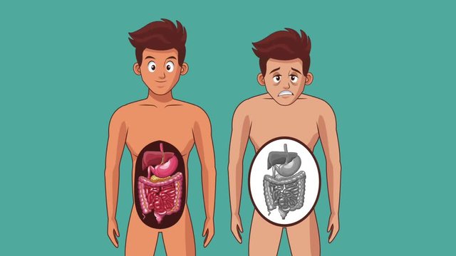 Young man with stomach ache cartoons High definition colorful scenes animation