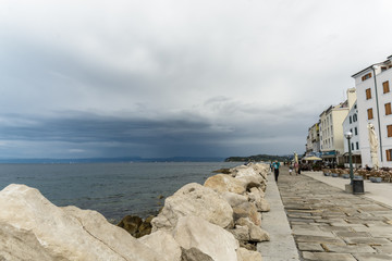 PIRAN, SLOVENIA - SEPTEMBER 18: Buidlings of old town on 18th September 2016 in Piran, Slovenia.