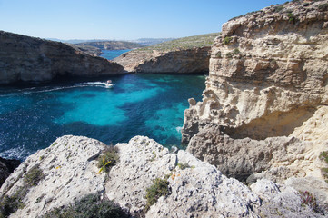 Rocky cliffs on Comino Island (Kemmuna), Malta