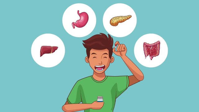 Young man digestive system cartoons High definition colorful scenes animation