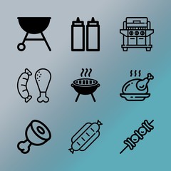 Vector icon set about barbecue with 9 icons related to fastfood, cuisine, eat, hot-dog, family, grilling, design, snack, backyard and restaurant