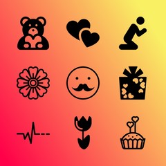 Vector icon set about love with 9 icons related to furry, joined, beat, silence, bouquet, studio, vector, person, baby and romance