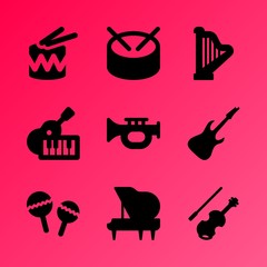 Vector icon set about music instruments with 9 icons related to note, music, beautiful, musician, instrument, concept, violin, style, trumpet and illustration