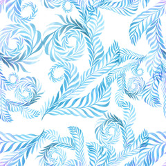 Watercolor. Branches with leaves - decorative composition. Seamless pattern.Watercolor background image - decorative composition. 