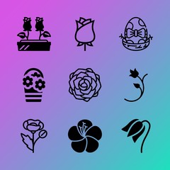 Vector icon set about flowers with 9 icons related to light, outline, wallpaper, beauty, creative, illustration, hibiscus, garden, elegant and summer