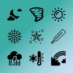 Fototapeta premium Vector icon set about weather with 9 icons related to tool, glow, cartoon, electric, outdoor, decorative, storm, purple, white and glare