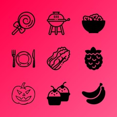 Vector icon set about food with 9 icons related to hot, spooky, path, cup, many, element, fun, holiday, vivid and confection