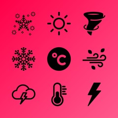 Vector icon set about weather with 9 icons related to future, illustration, wild, graphic, gale, nobody, december, sun, creative and innovation