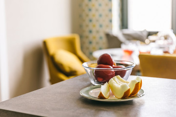 Dining room scandinavian style interior, studio apartment design