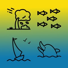 Vector icon set  about sea with 4 icons related to storm, tropical, life, small and dolphin