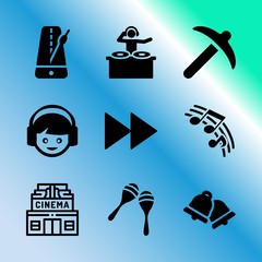 Fototapeta premium Vector icon set about music with 9 icons related to signal, opera, metronome, light, person, childhood, girl, call, instrument and player