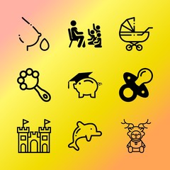 Vector icon set about baby with 9 icons related to horned, wild, studying, ear, single, white, collection, christmas, caucasian and happy