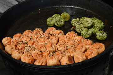 Pan Full of Baos at Smorgasburg Asian food 