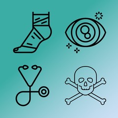 Vector icon set about medicine with 4 icons related to beautiful, young, damage, nurse, dressing, stethoscope, closeup, nearsighted, patch and illustration