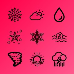 Vector icon set about weather with 9 icons related to uk, winter, red, geometric, home, tropical, life, transparent, crystal and hazard