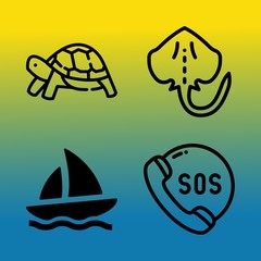 Vector icon set  about sea with 4 icons related to support, journey, orange, adventure and wave