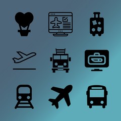 Vector icon set about transport with 9 icons related to security, drawing, sky, heart, aircraft, airship, aid, concrete, dirt and valentine