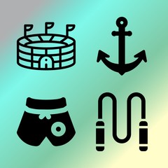 Vector icon set  about fitness and sport with 4 icons related to ocean, play, person, tan and happy