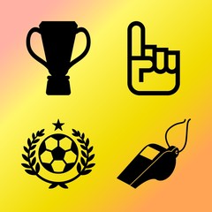 Vector icon set  about soccer with 4 icons related to sign, sound, texture, trainer and whistle