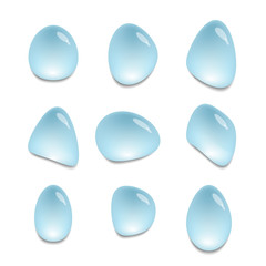 Set of water drops on surface, blue isolated water spots, vector