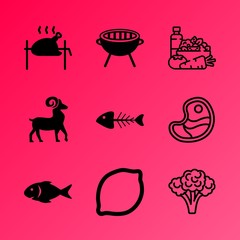Vector icon set about food with 9 icons related to vitamin, goats, cute, peel, outdoors, vibrant, chop, scale, half and vector