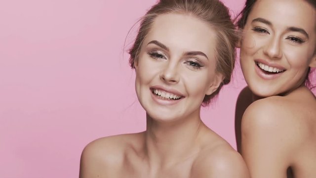 Beauty video concept with two young girls