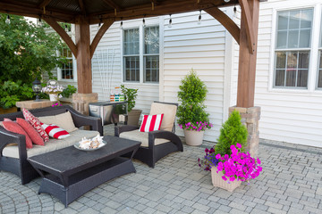 Outdoor living space on a brick patio - 214681364