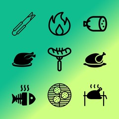 Vector icon set about barbecue with 9 icons related to dangerous, box, spicy, delicious, stainless, wing, new, object, dish and background