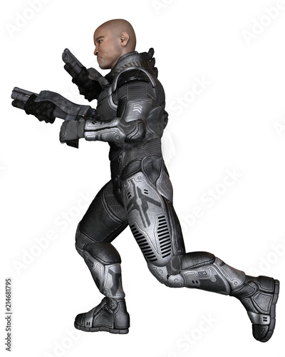 "Future Soldier, Black Male, Running - science fiction illustration" Stock photo and royalty-free images on Fotolia.com - Pic 214681795