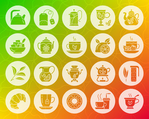 Tea shape carved flat icons vector set