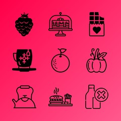Vector icon set about food with 9 icons related to cheese, junk, electricity, decorated, round, donut, plant, metal, unhealthy and design