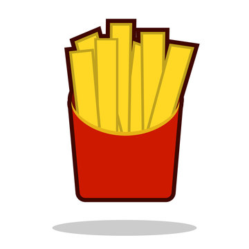 French fries in paper box, isolated icon. Fast food concept. Vector illustration