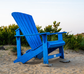 A giant blue adirondack chair at Sandbridge in Virginia Beach
