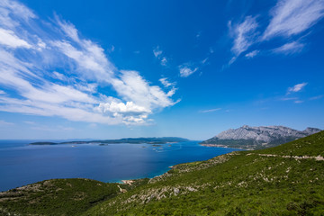 Fototapeta na wymiar The view of the Adriatic sea and Korcula island from the Peljesac
