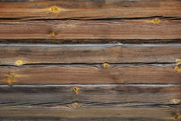 Fototapeta premium A log house wall with close up log texture. Outside exterior.